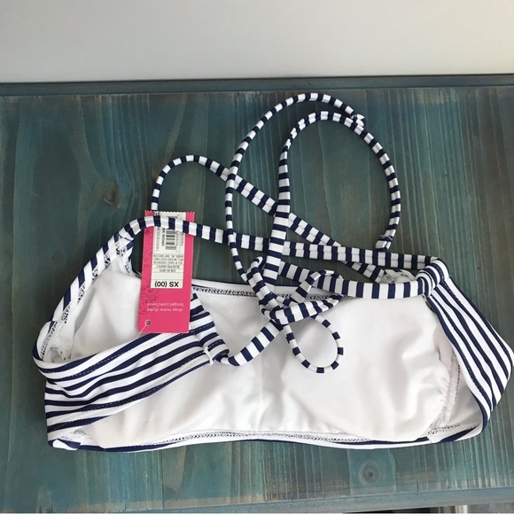 NWT Xhilaration Bikini Top Back Tie Closure Navy Blue White Stripe XS - Picture 4 of 12